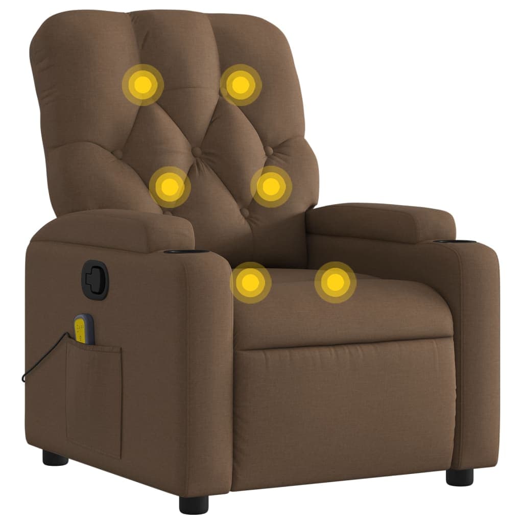 vidaXL Poltrona de Massagens Reclinável Tecido Castanho - 1709648229