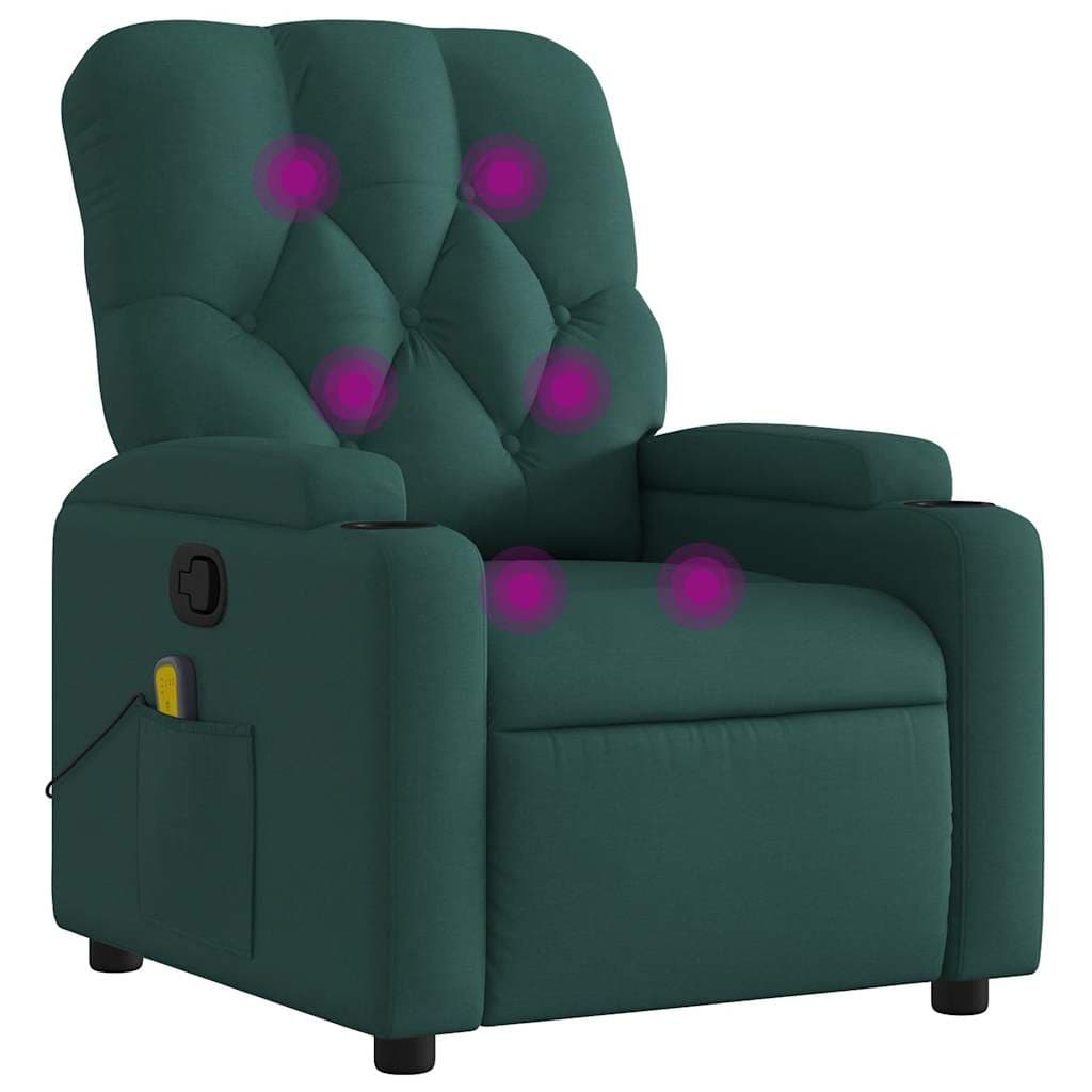 vidaXL Poltrona de massagens reclinável tecido verde-escuro