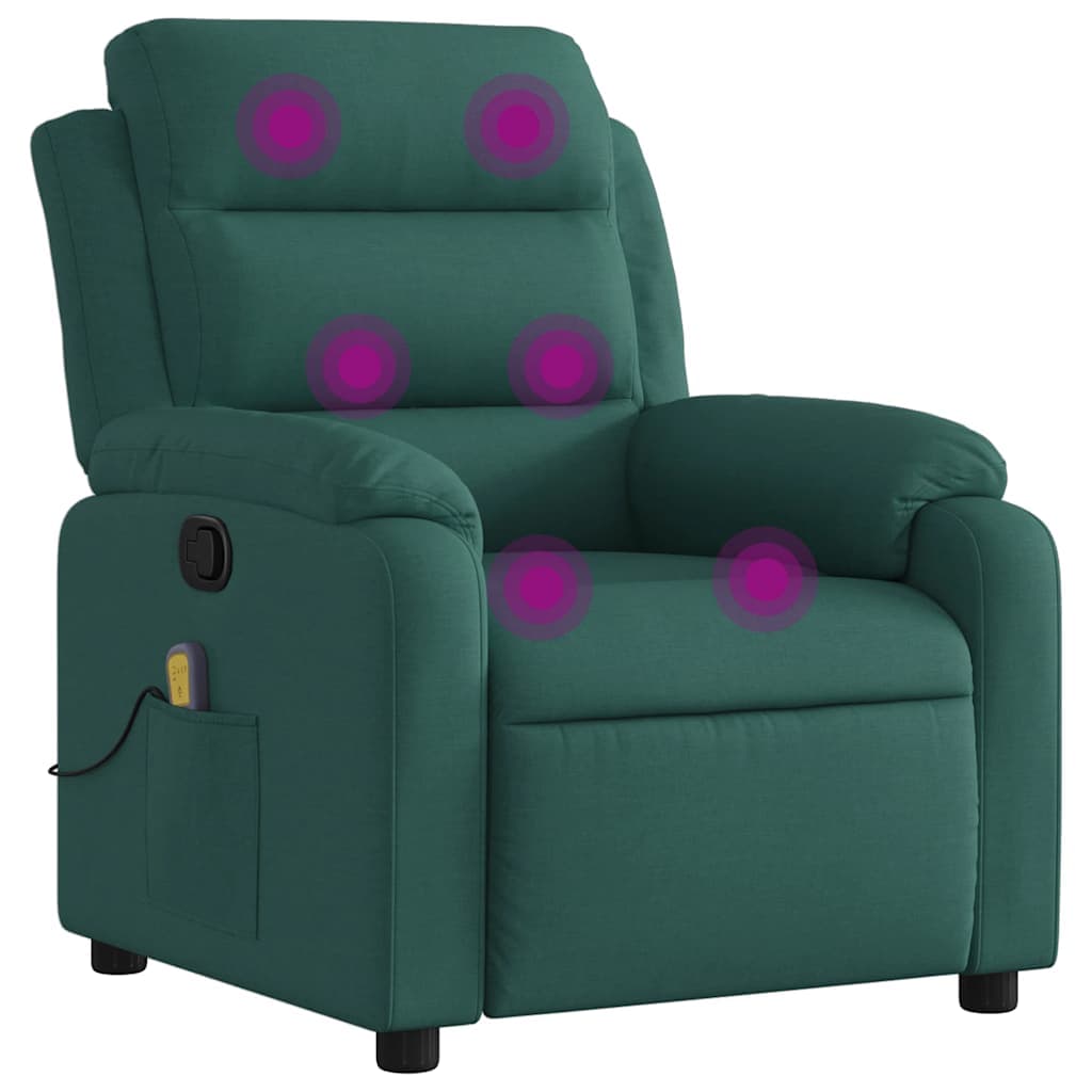 vidaXL Poltrona de massagens reclinável tecido verde-escuro