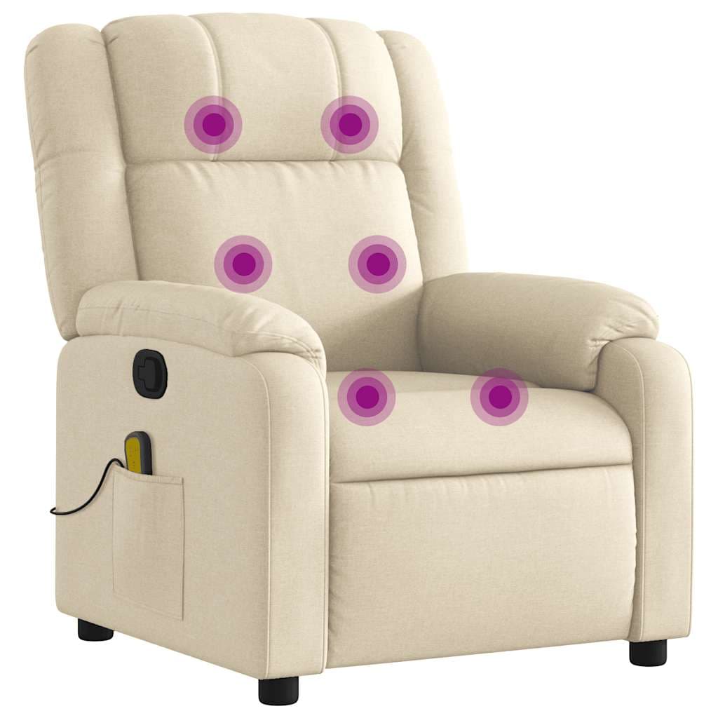 vidaXL Poltrona de massagens reclinável tecido cor creme
