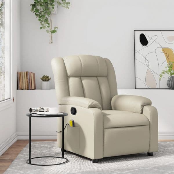Poltrona de Massagens Reclinável Couro Artificial Creme - 632308805