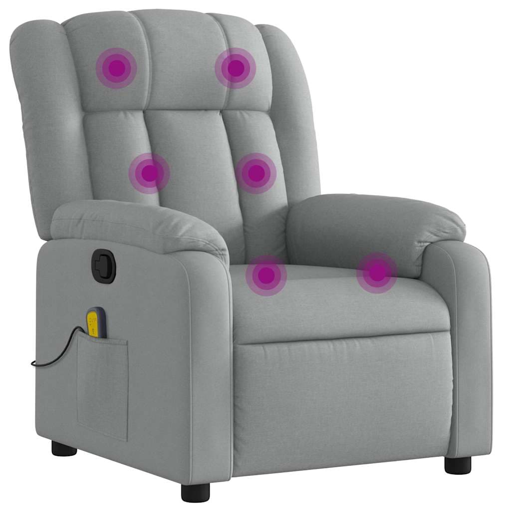 vidaXL Poltrona de massagens reclinável tecido cinzento-claro
