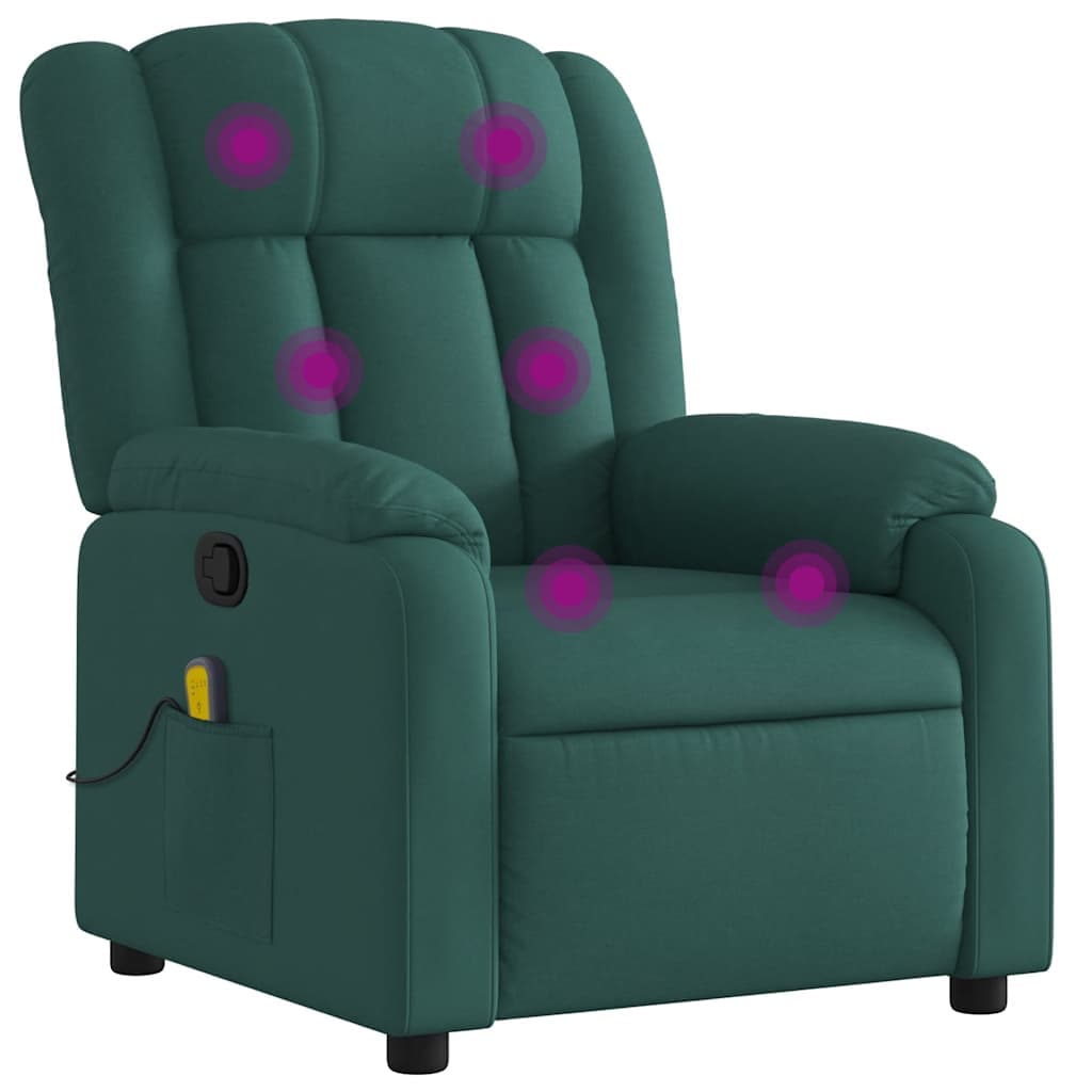 vidaXL Poltrona de massagens reclinável tecido verde-escuro