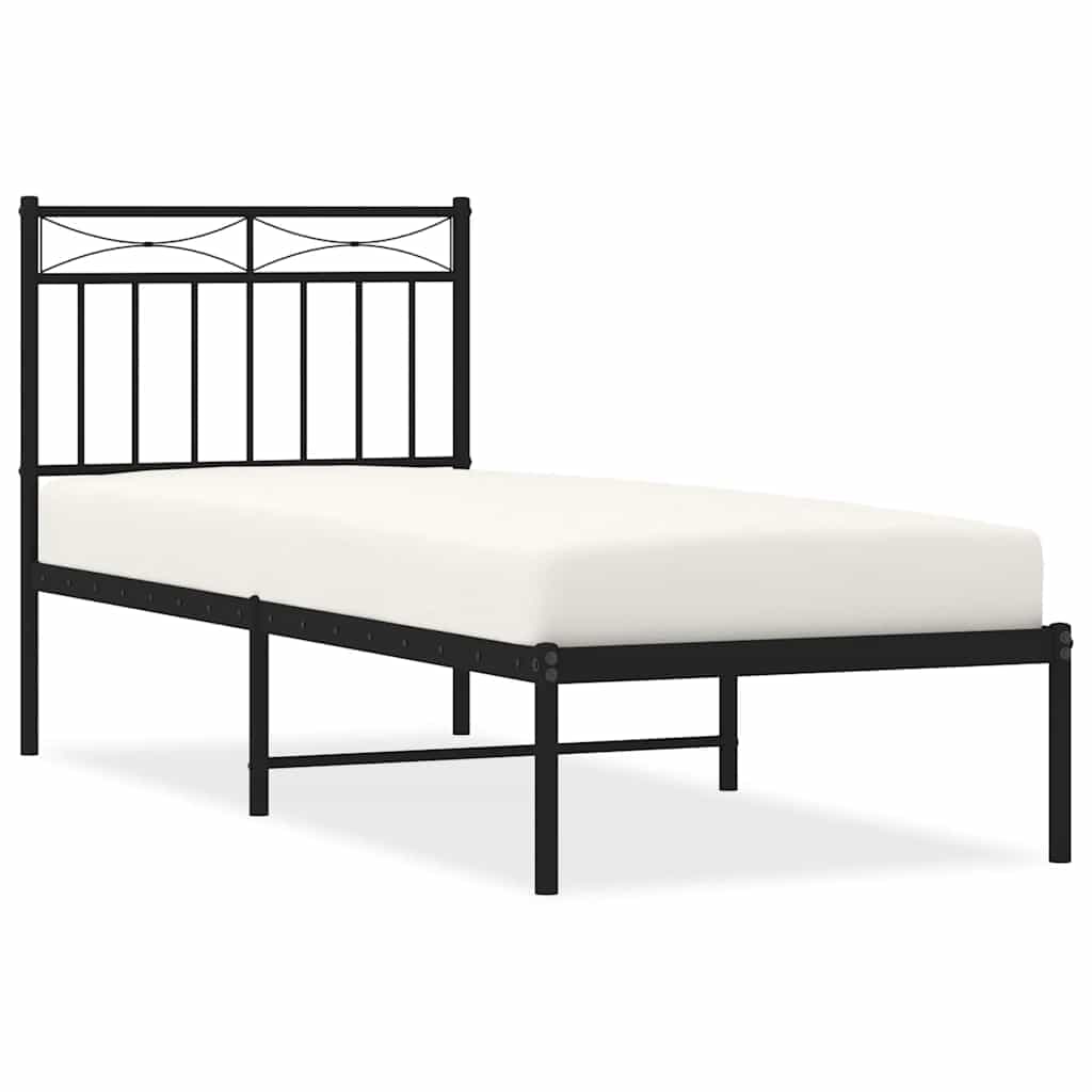 vidaXL Estrutura de cama metal s/ colchão c/ cabeceira 75x190 cm preto