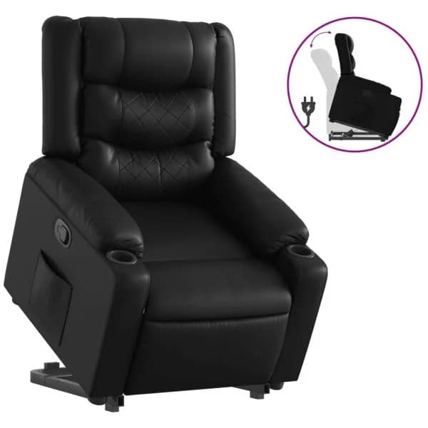 Poltrona Reclinável Elevatória Couro Artificial Preto - 931098229