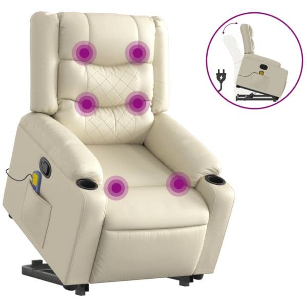 Poltrona Reclinável de Massagens Couro Artificial Creme - 2837183446