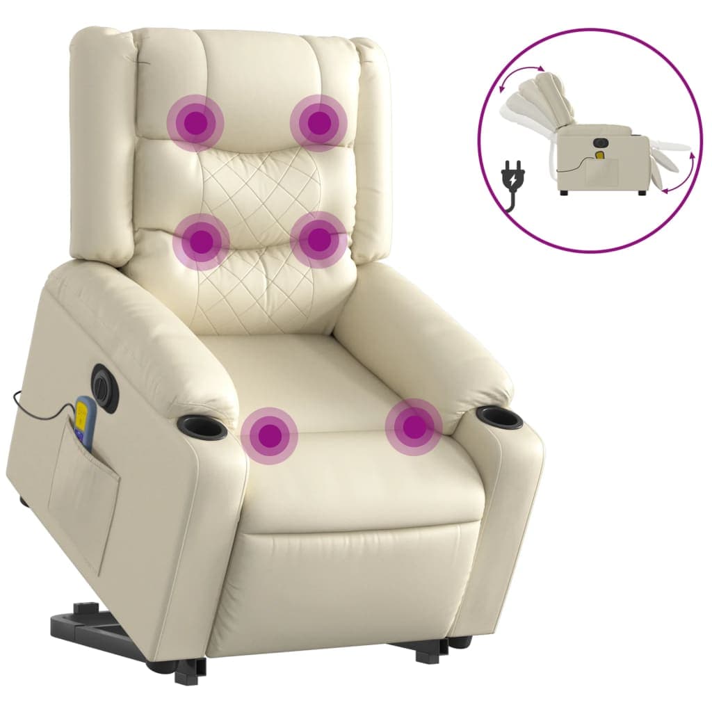vidaXL Poltrona reclinável elevatória elétrica couro artificial creme