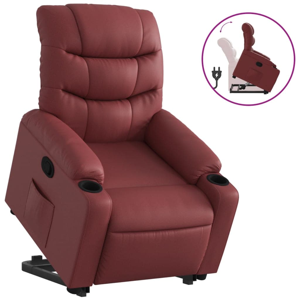 vidaXL Poltrona reclinável elevatória couro artificial vermelho tinto