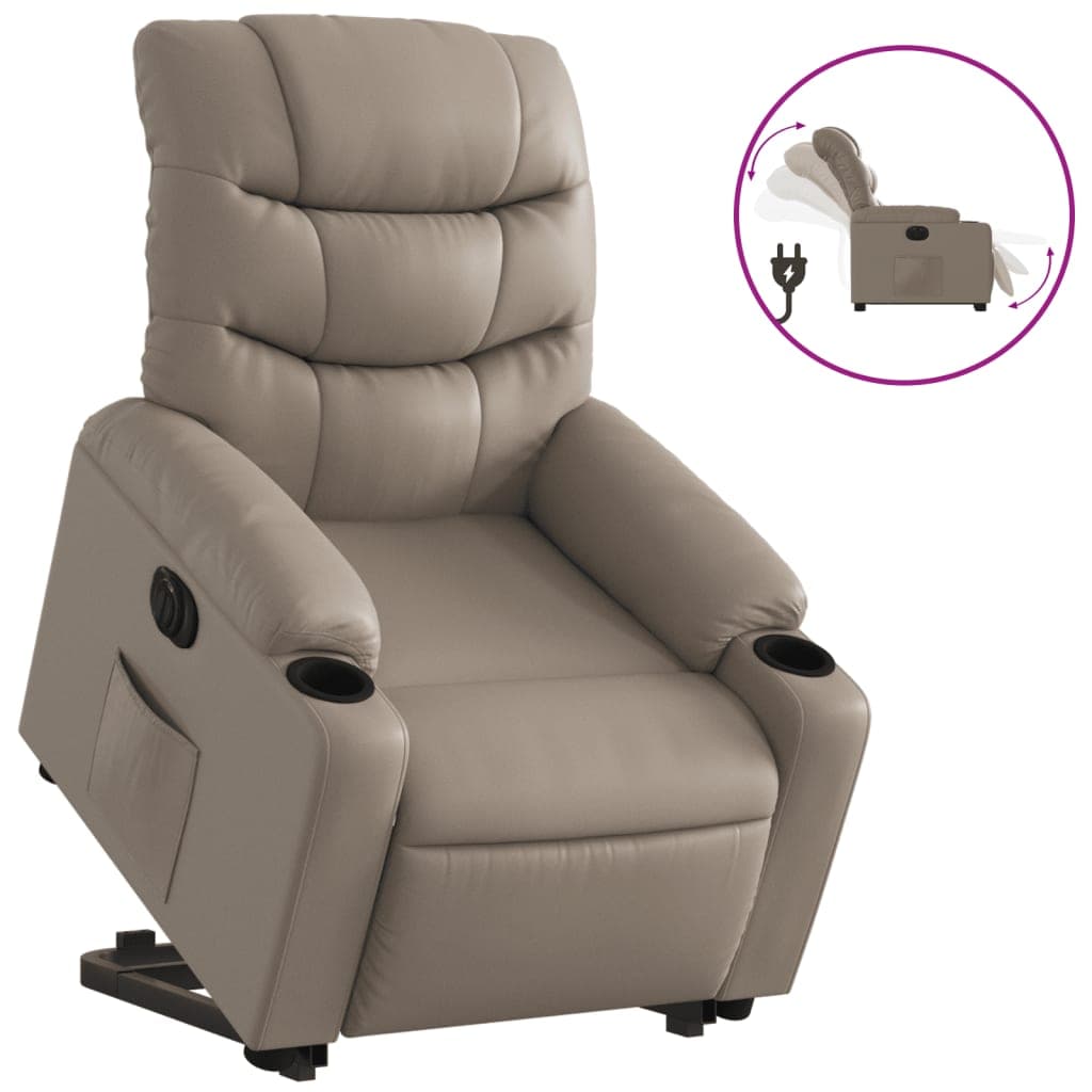 Poltrona Reclinável Elevatória Elétrica Couro Artif. Cappuccino - 1603181850