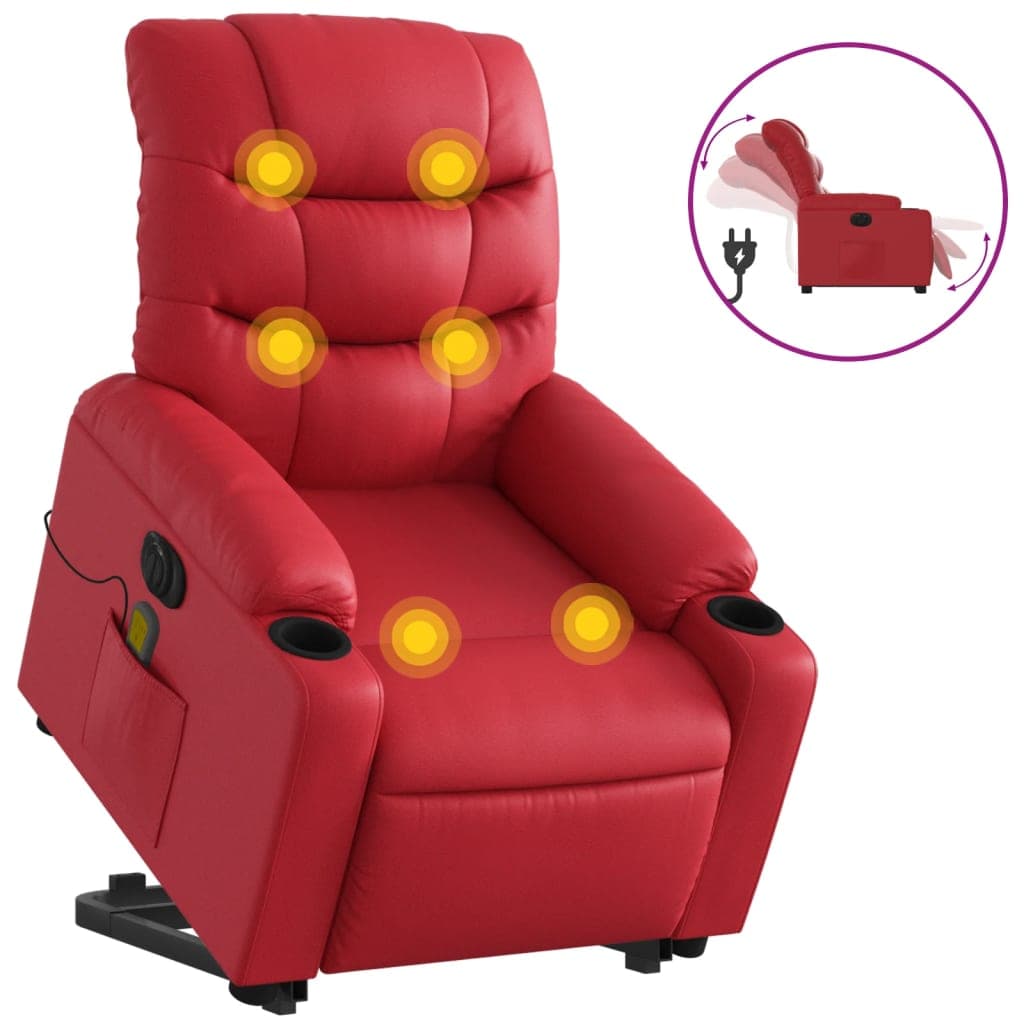 vidaXL Poltrona reclinável elevatória elétrica couro artif. vermelho