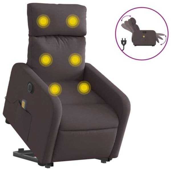 Poltrona Elétrica Elevatória Massagens Tecido Castanho-escuro - 1654726045