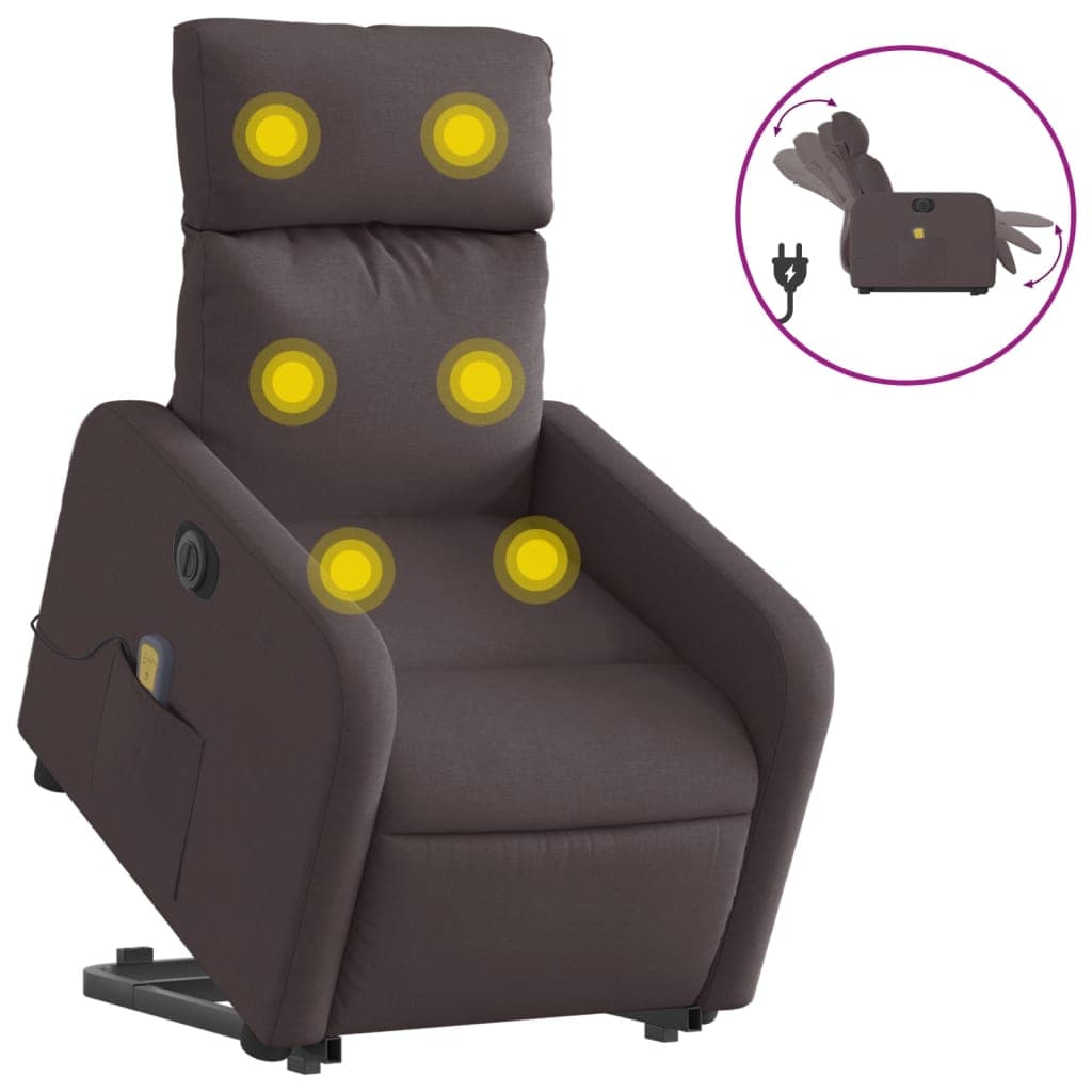 Poltrona Elétrica Elevatória Massagens Tecido Castanho-escuro - 1654726045