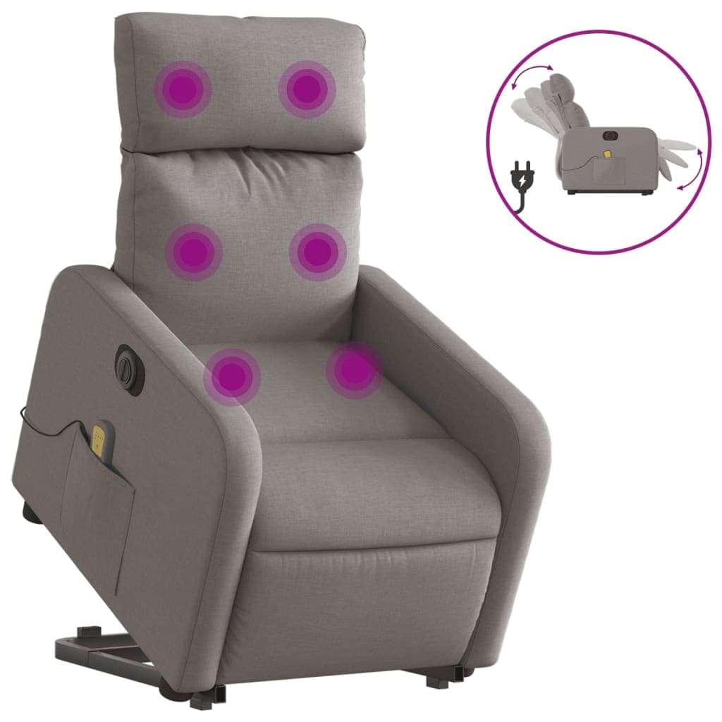 Poltrona Elétrica Elevatória Massagens Tecido Cinza-acastanhado - 2360310961
