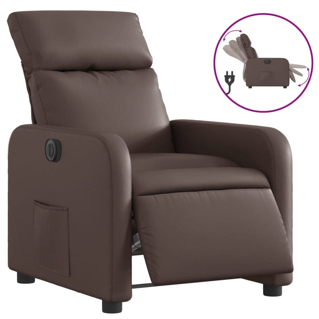 vidaXL Poltrona reclinável elétrica couro artificial castanho