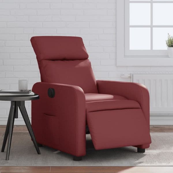 vidaXl Poltrona Reclinável Elétrica Couro Artificial Vermelho Tinto - 3206739