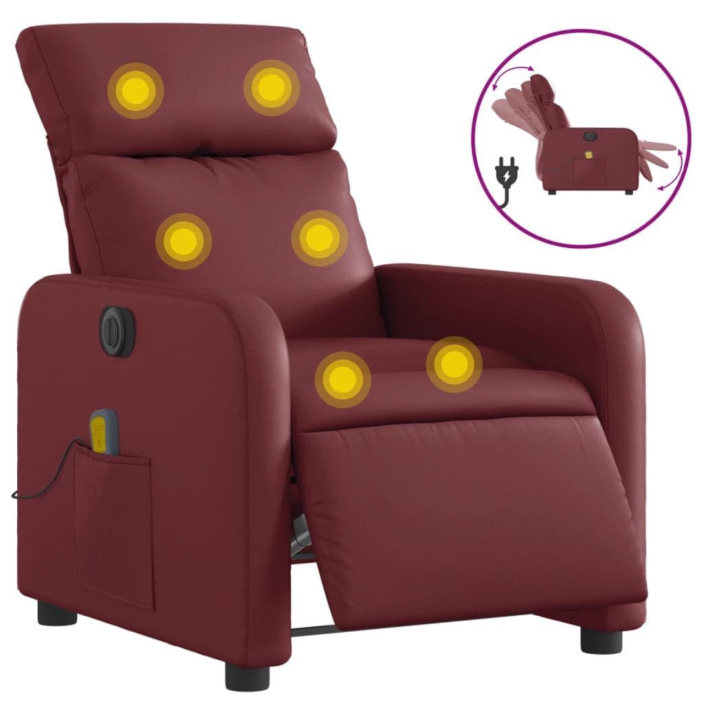 Poltrona Massagens Reclinada Elétrica Couro Artif. Vermelho-tinto - 3011780345