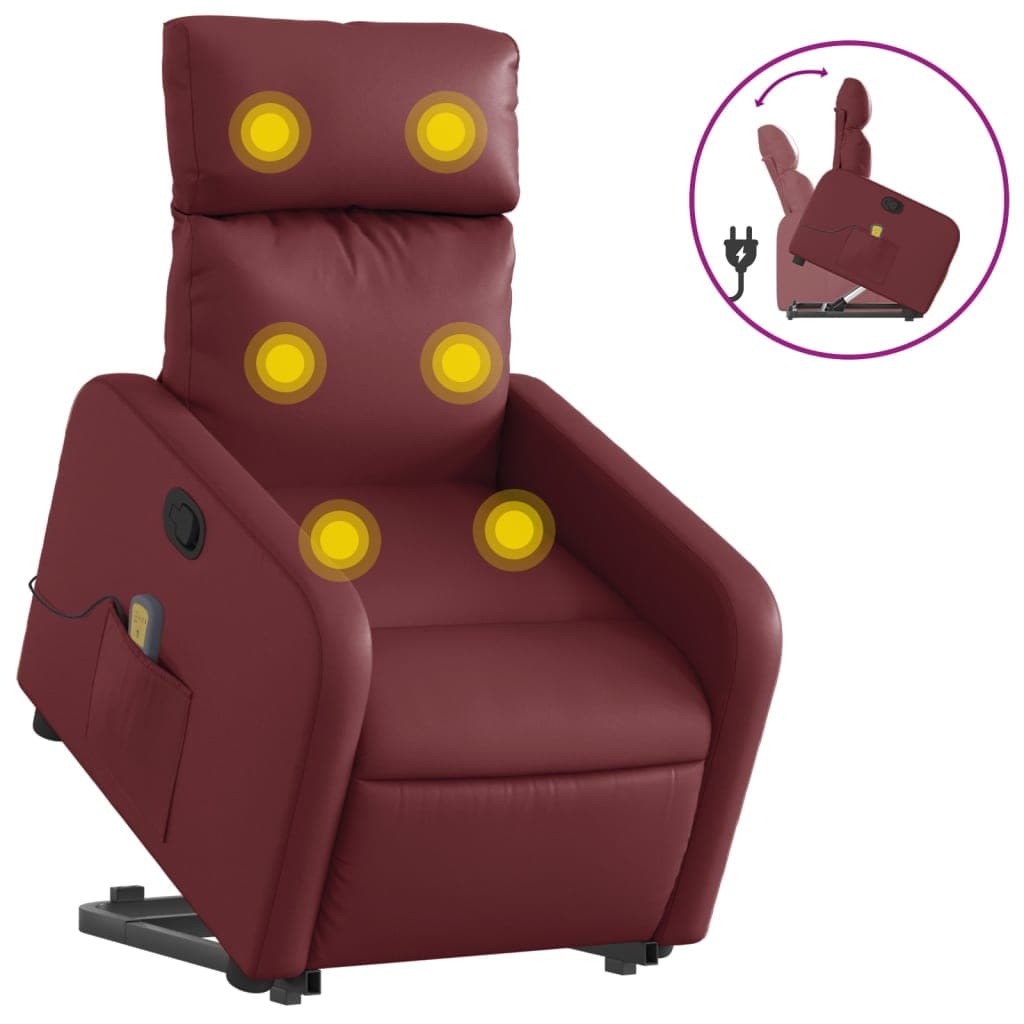 Poltrona Massagens Reclinável Couro Artificial Vermelho Tinto - 1758583118