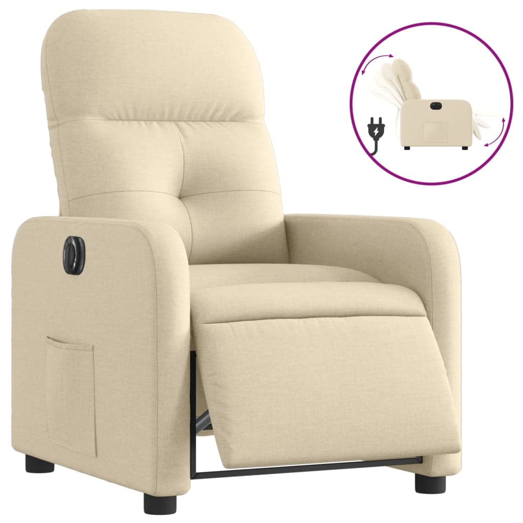 vidaXL Poltrona reclinável elétrica tecido cor creme