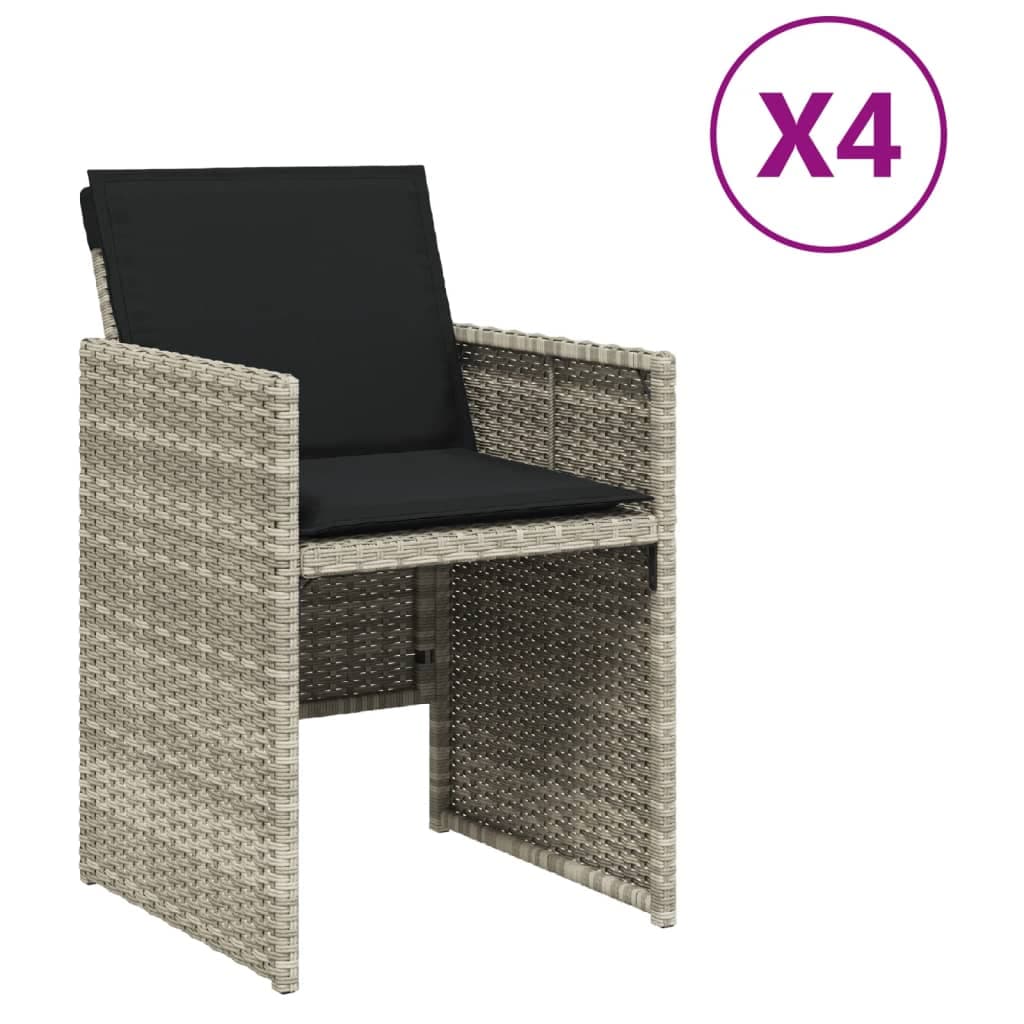vidaXL Cadeiras de jardim com almofadões 4 pcs vime PE cinzento-claro