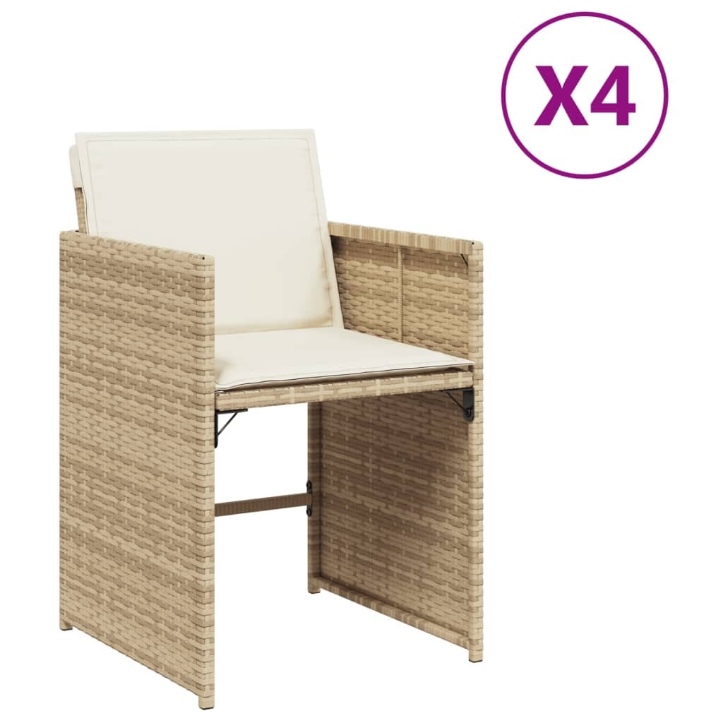 vidaXL Cadeiras de jardim com almofadões 4 pcs vime PE bege