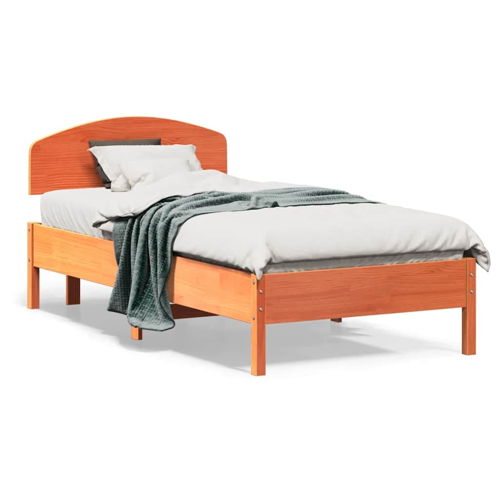 vidaXL Cama sem colchão 75x190 cm madeira de pinho maciça castanho-mel