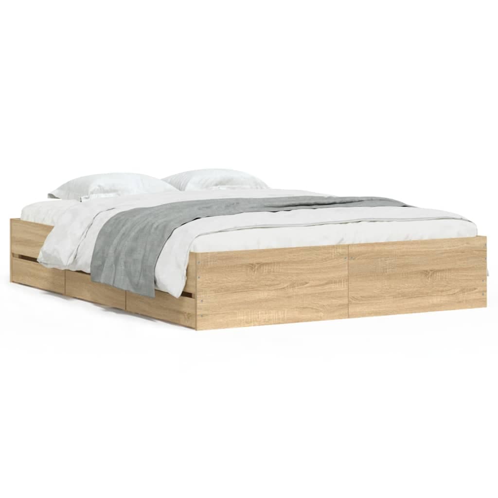 vidaXL Estrutura de Cama com Gavetas Derivados Madeira Carvalho Sonoma - 3632133362