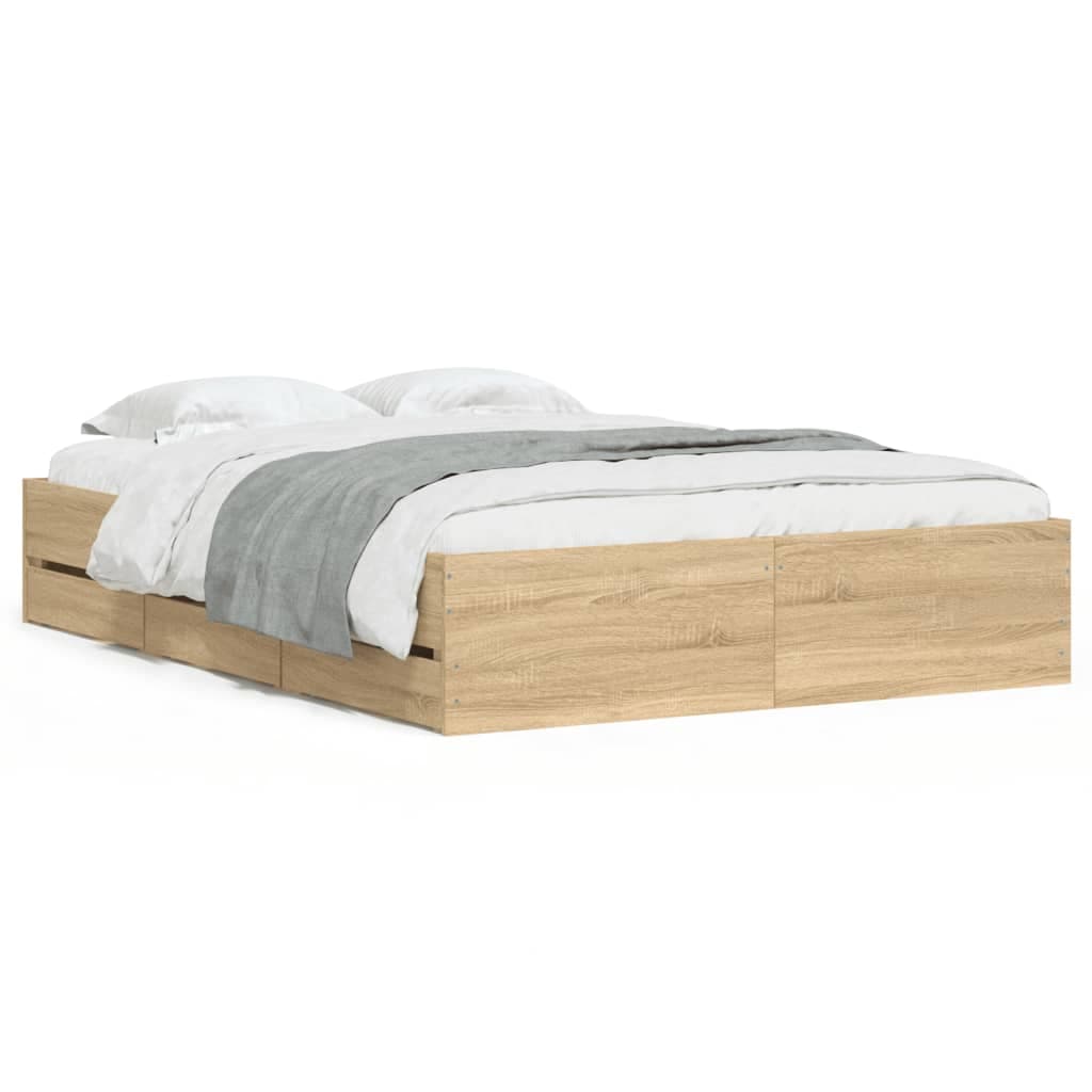 vidaXL Estrutura de Cama com Gavetas Derivados Madeira Carvalho Sonoma - 2552594480