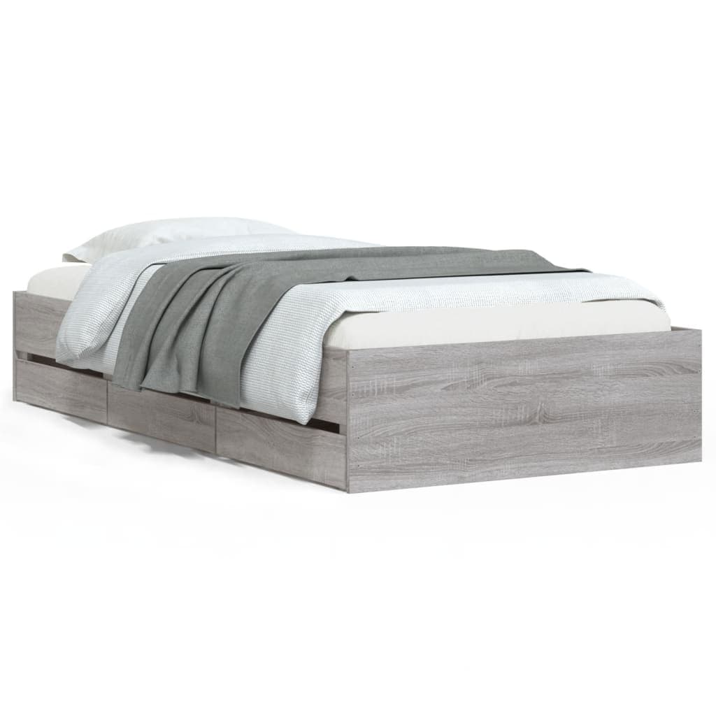 vidaXL Estrutura de Cama com Gavetas Derivados Madeira Cinza Sonoma - 2910725803