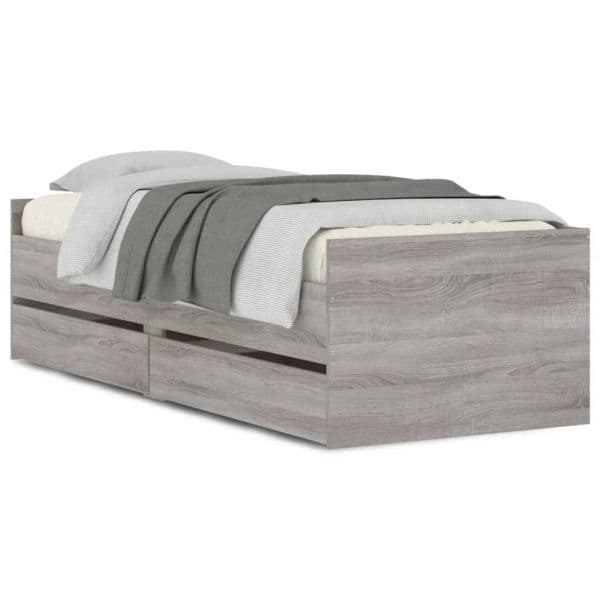 vidaXL Estrutura de Cama com Gavetas 90x190 cm Cinzento Sonoma - 2351149499