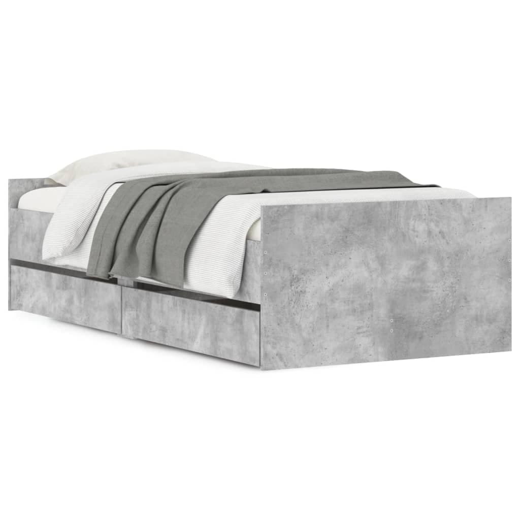 vidaXL Estrutura de Cama com Gavetas 90x200 cm Cinzento-cimento - 3373458351