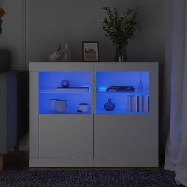vidaXL Móveis de Apoio com Luzes led 2 Peças Derivados de Madeira Branco - 2344882380