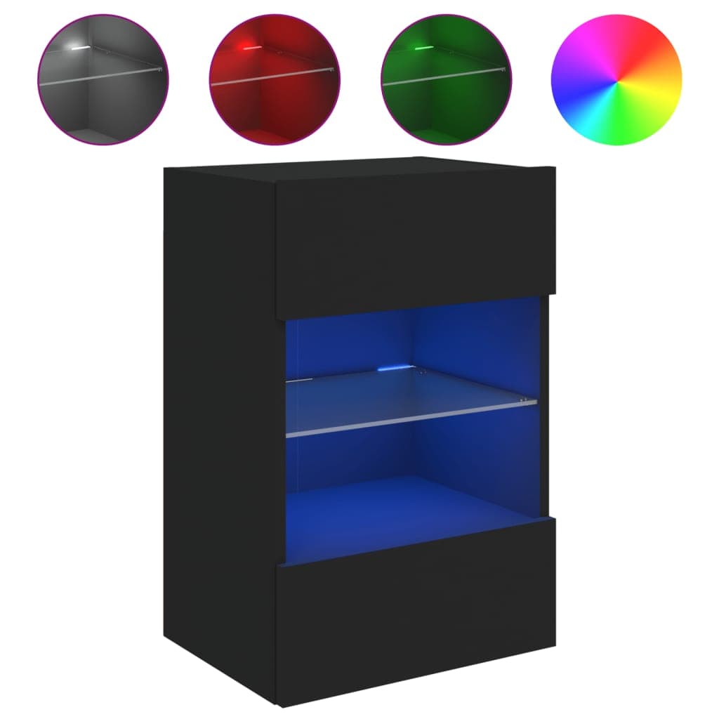 vidaXL Móvel de parede para TV com luzes LED 40x30x60,5 cm preto