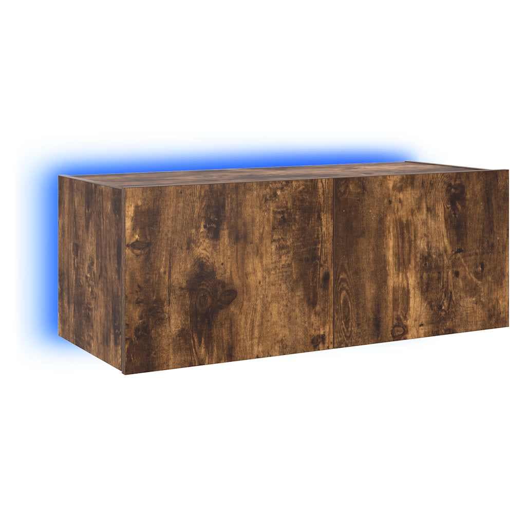 vidaXL Móvel de parede p/ TV c/ luzes LED 80x35x31 cm carvalho fumado