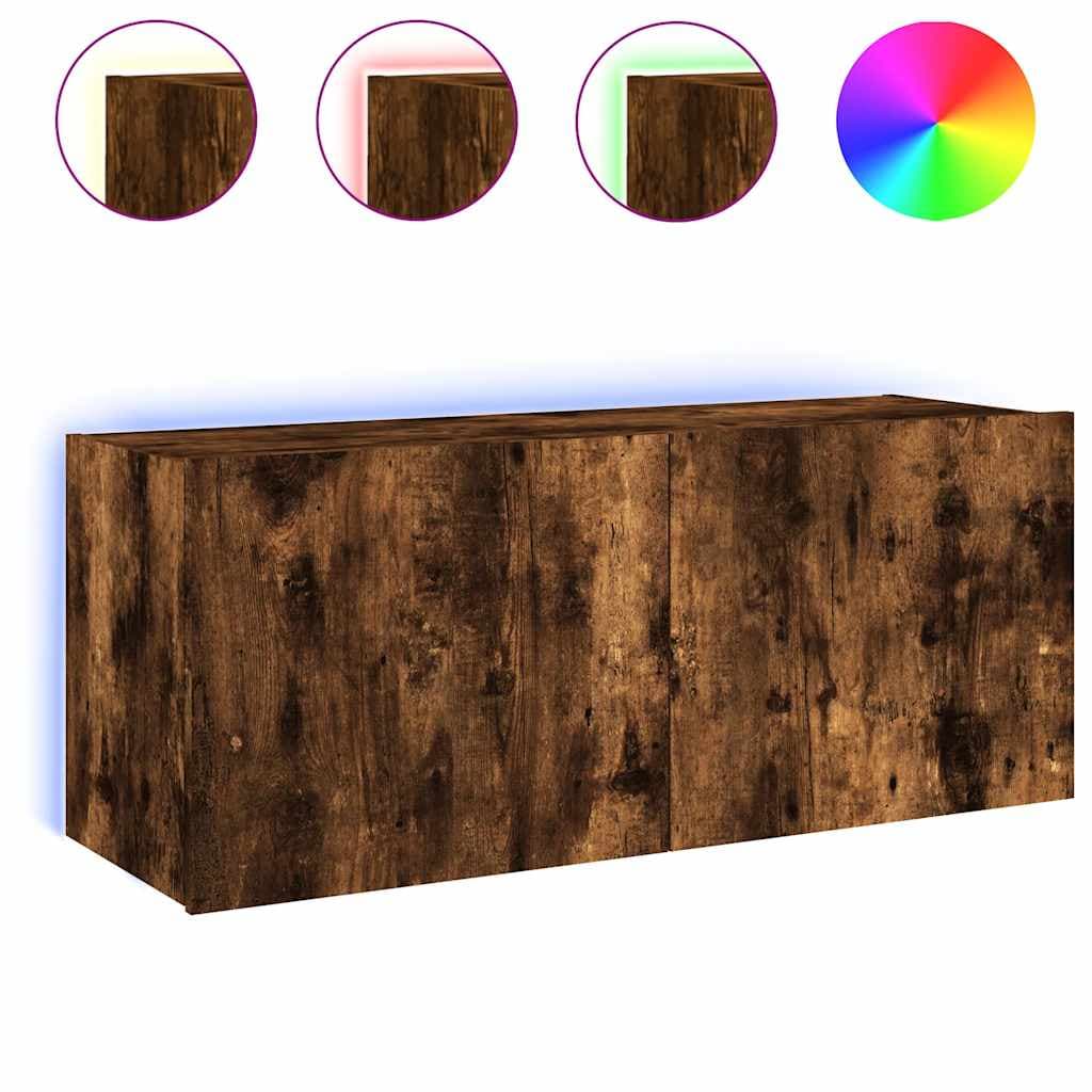 vidaXL Móvel de parede p/ TV c/ luzes LED 100x35x41 cm carvalho fumado
