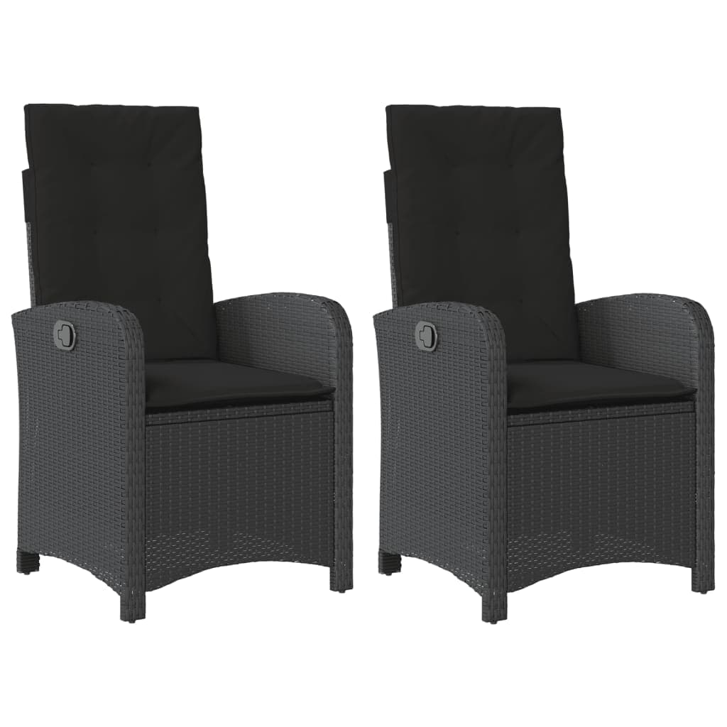 vidaXL Cadeiras de jardim reclináveis c/ almofadões 2pcs vime PE preto