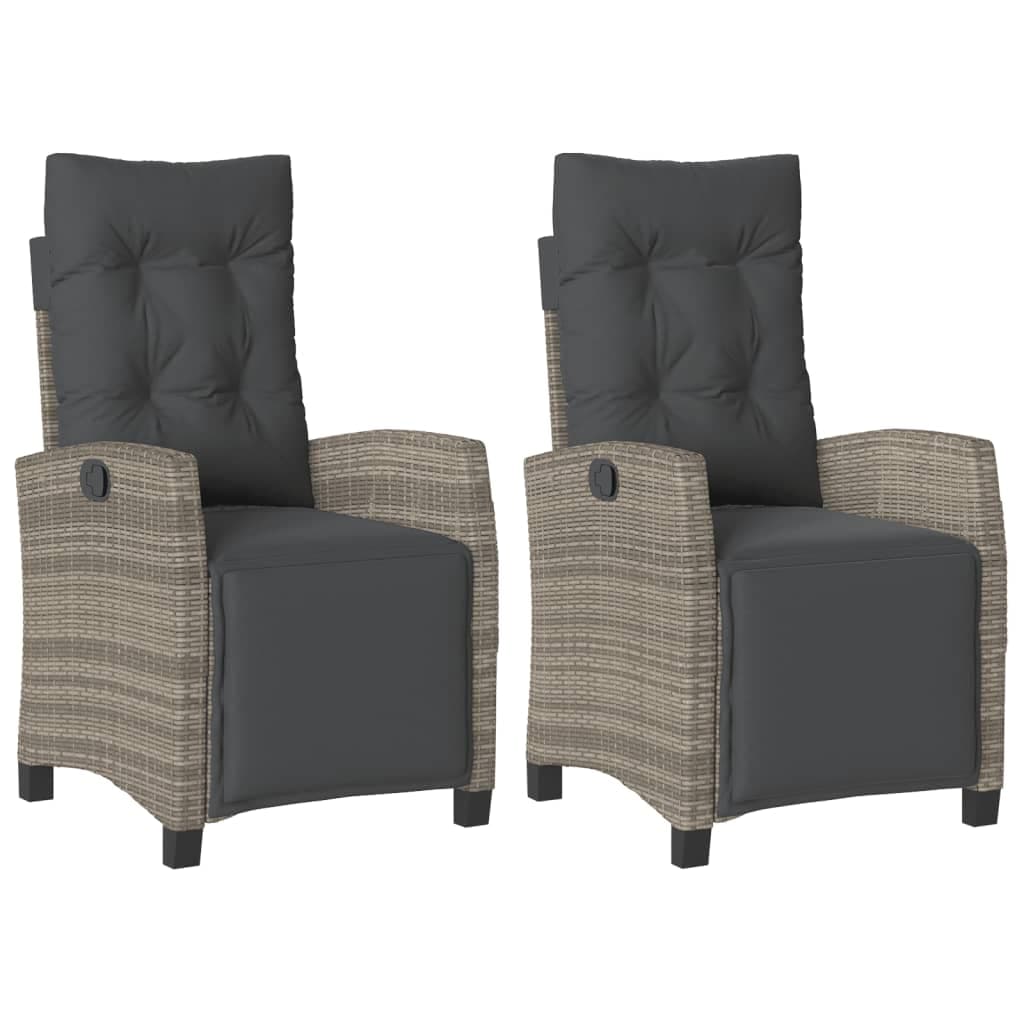 vidaXL Cadeiras jardim reclináveis 2 pcs c/ apoio de pés vime PE cinza