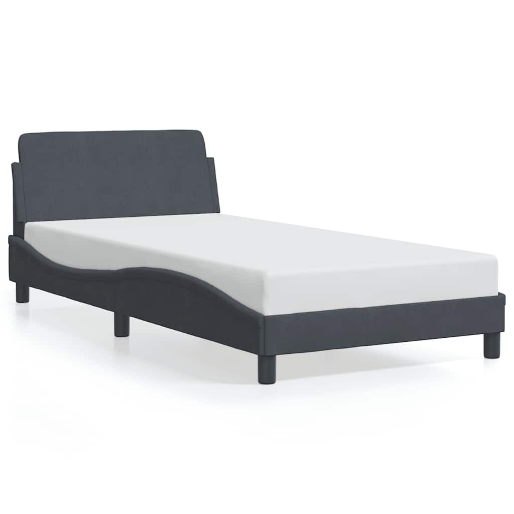vidaXL Estrutura de Cama com Cabeceira 100x200cm Veludo Cinzento-escuro - 3357327700