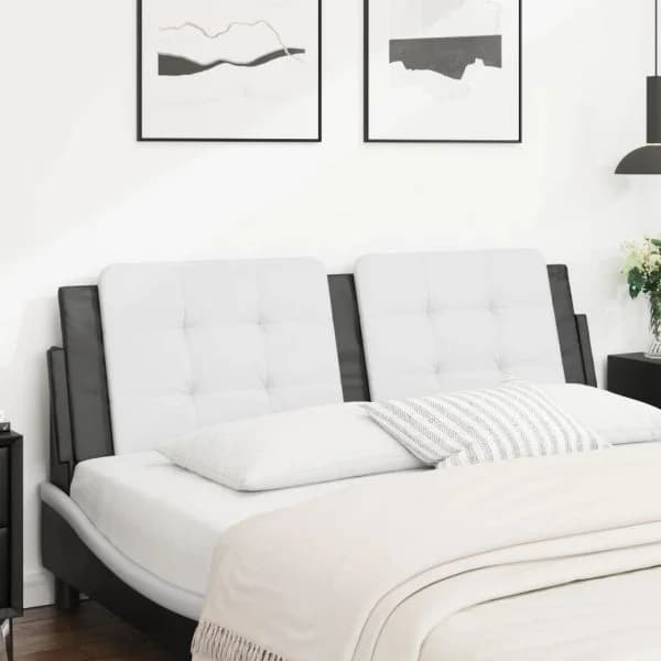 vidaXL Almofadão de Cabeceira 160 cm Couro Artificial Branco e Preto - 3497551434