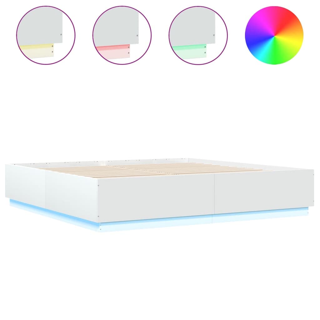 vidaXL Estrutura cama c/ luzes LED 200x200cm derivados madeira branco