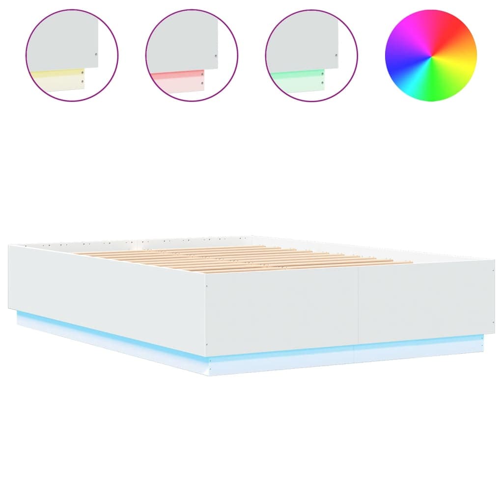 vidaXL Estrutura cama c/ luzes LED 150x200 cm derivados madeira branco