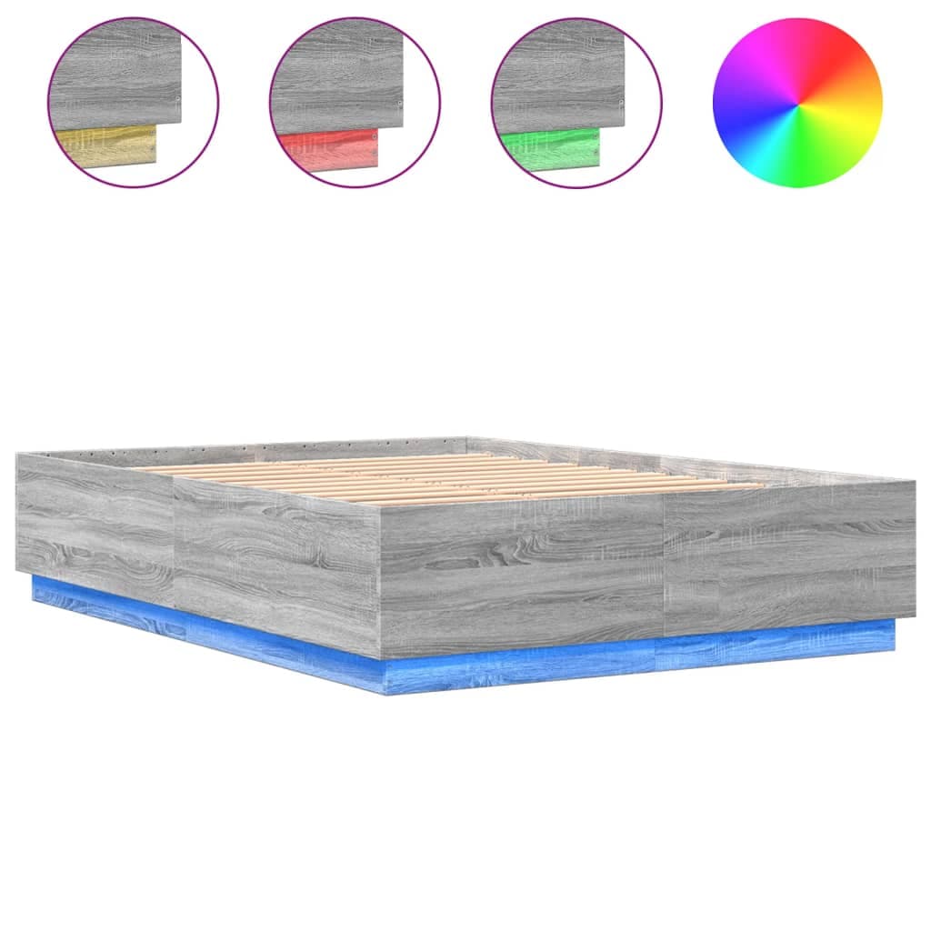 vidaXL Estrutura de Cama com Luzes led Derivados Madeira Cinza Sonoma - 519486477