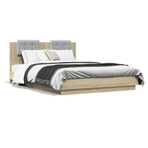 vidaXL Estrutura Cama com Cabeceira/luzes led 120x200cm Carvalho Sonoma - 1124636612