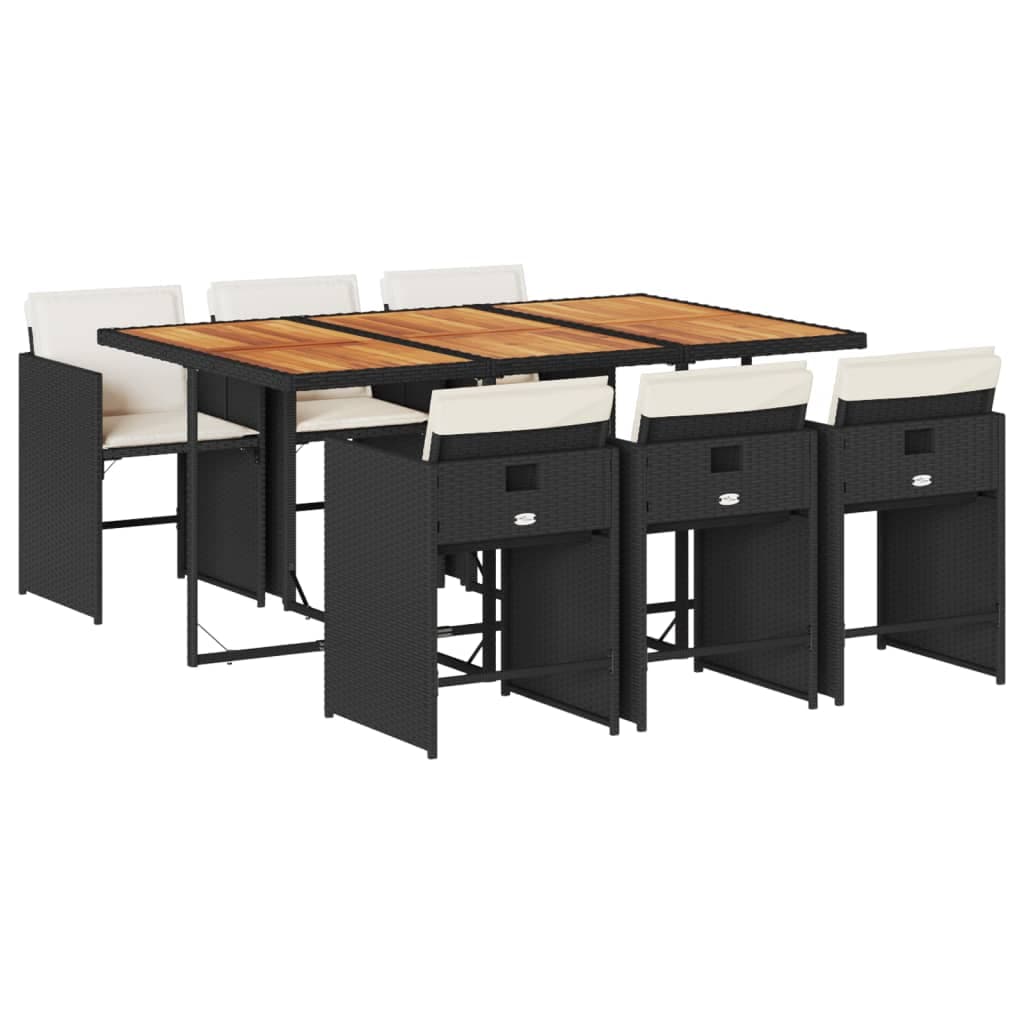 vidaXL 7 Peças Conjunto de Jantar para Jardim com Almofadões Vime Pe Preto - 987444866