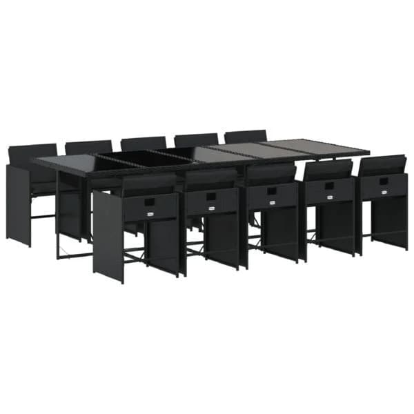 vidaXL 11 Peças Conjunto de Jantar para Jardim com Almofadões Vime Pe Preto - 4104983204