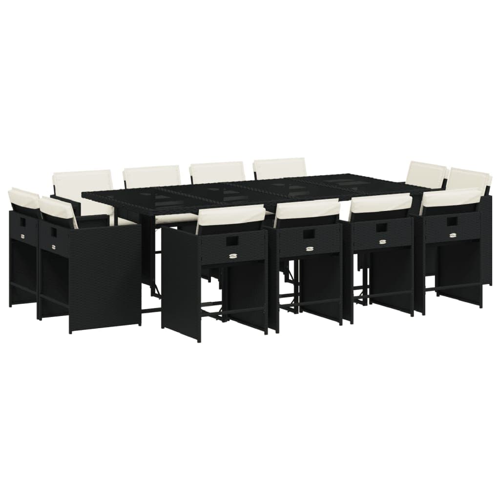 vidaXL 13 pcs conjunto de jantar p/jardim com almofadões vime PE preto