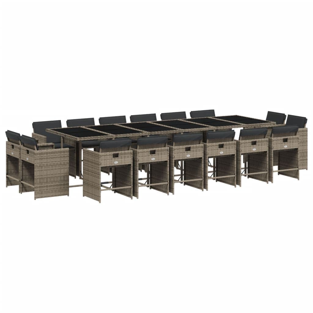 vidaXL 17 pcs conjunto de jantar p/ jardim c/ almofadões vime PE cinza