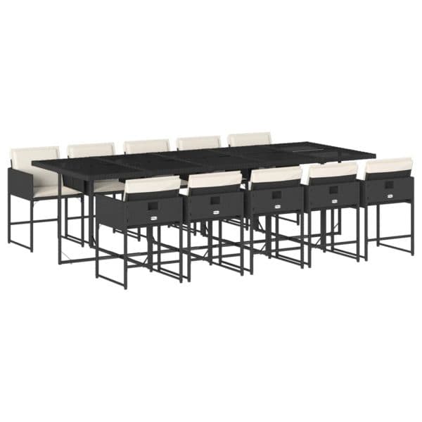 vidaXL 11 Peças Conjunto de Jantar para Jardim com Almofadões Vime Pe Preto - 1228215907