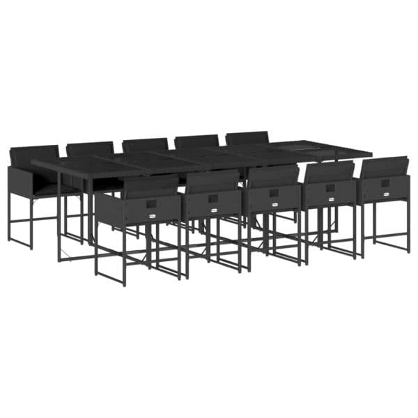 vidaXL 11 Peças Conjunto de Jantar para Jardim com Almofadões Vime Pe Preto - 1043474165