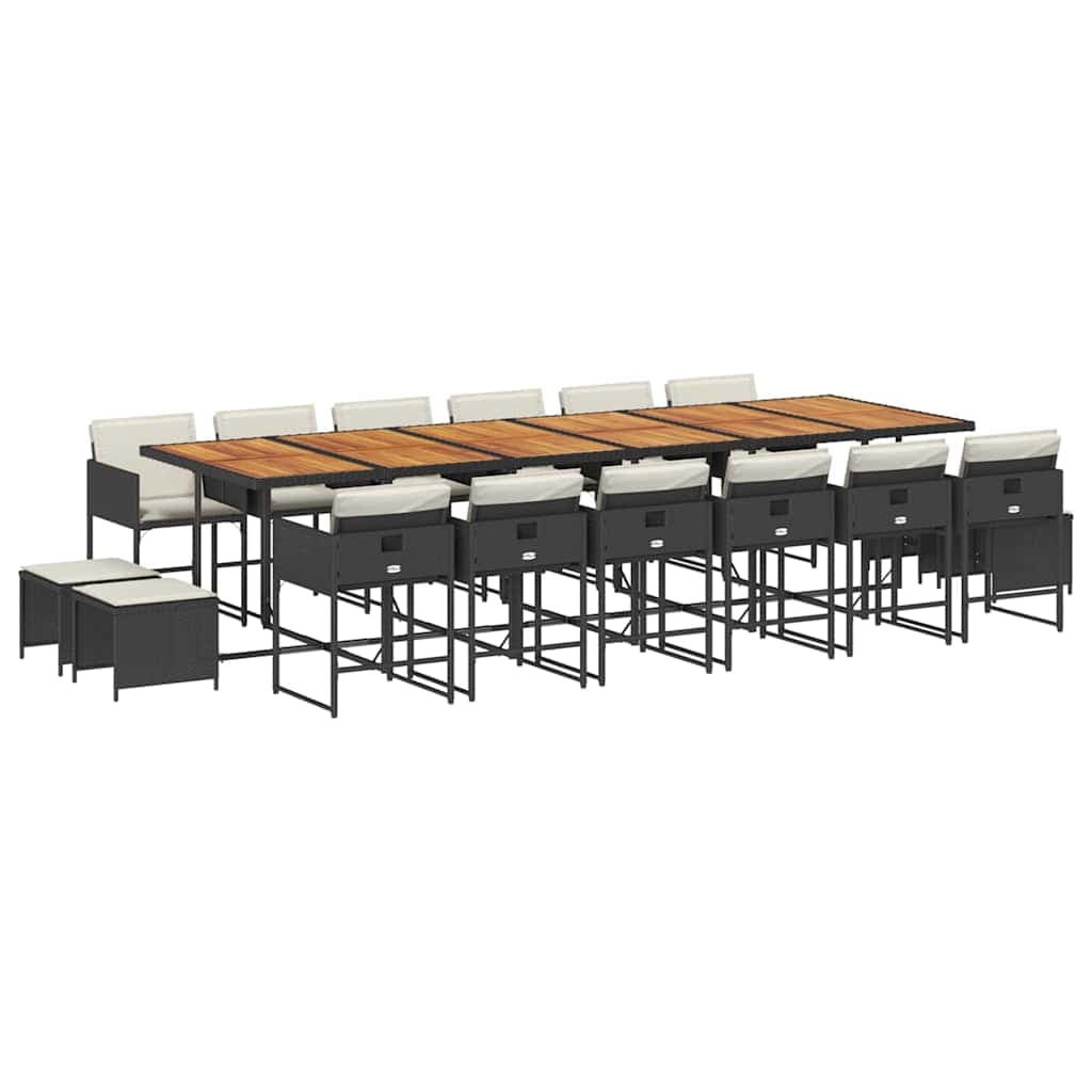 vidaXL 17 Peças Conjunto de Jantar para Jardim com Almofadões Vime Pe Preto - 2708693324