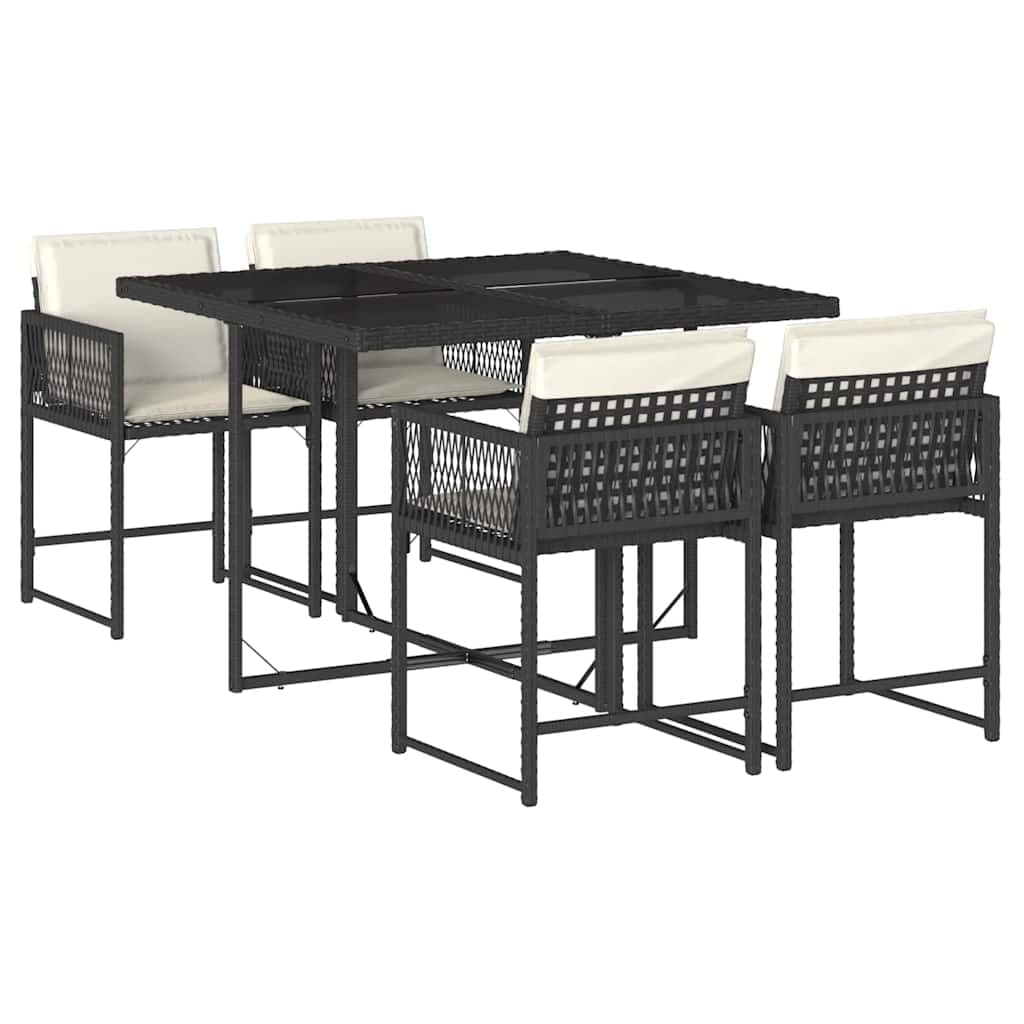 vidaXL 5 pcs conjunto de jantar p/ jardim c/ almofadões vime PE preto